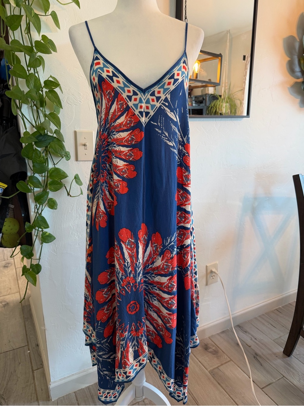 Jealous Tomato Boho Navy & Red Spaghetti-Strap Maxi Dress Size M